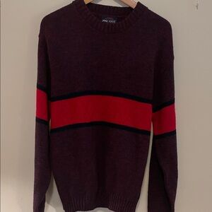 Pine State Men's Crewneck Sweater in Burgundy with Red Stripe